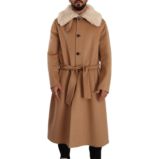 Dolce & Gabbana Opulent Beige Shearling-Collar Overcoat Dolce & Gabbana