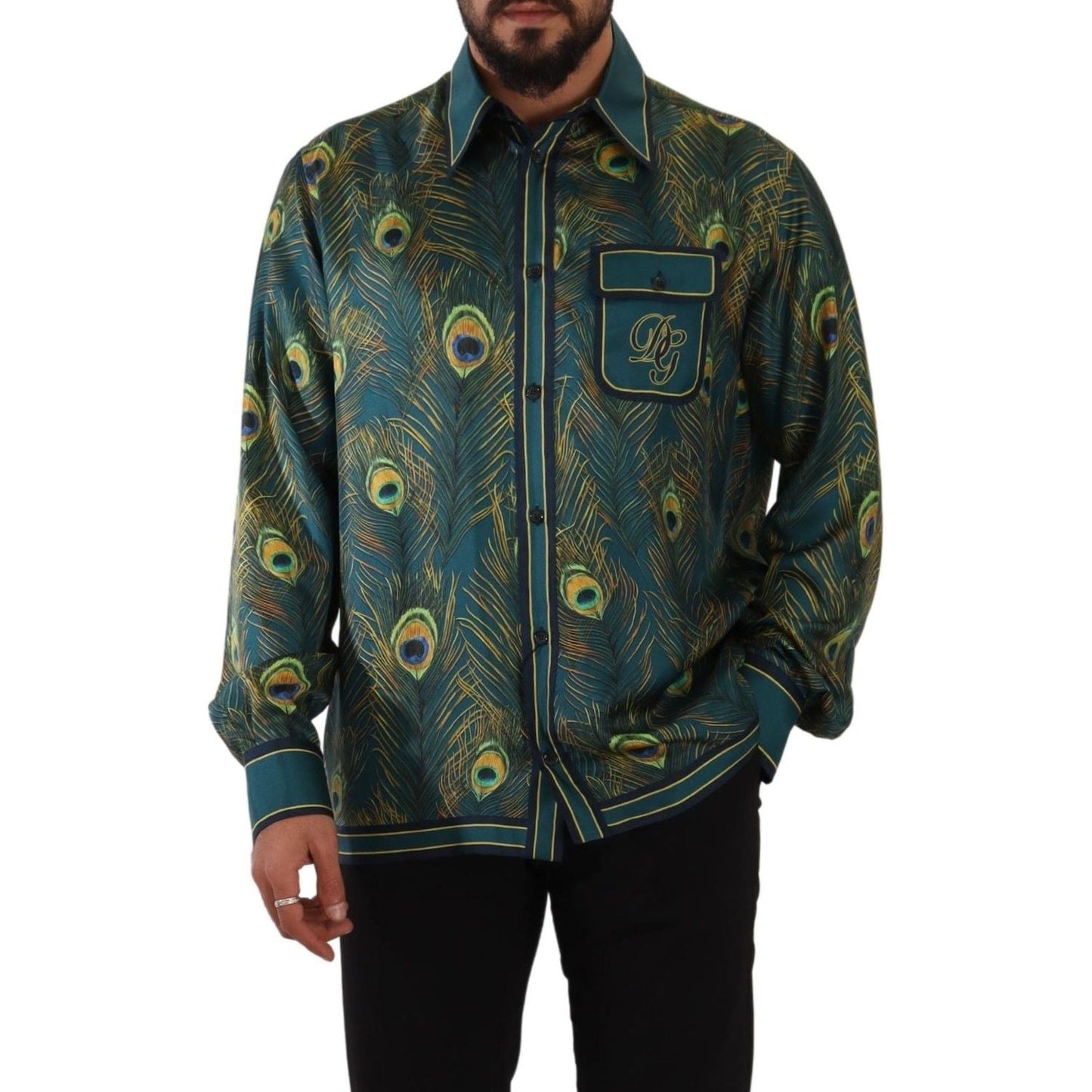 Dolce & Gabbana Peacock Feather Print Silk Shirt Dolce & Gabbana