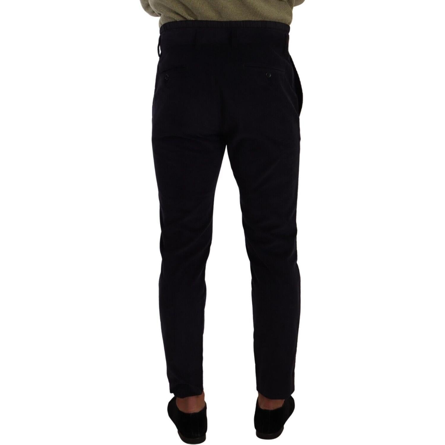 深蓝色修身奢华灯芯绒长裤