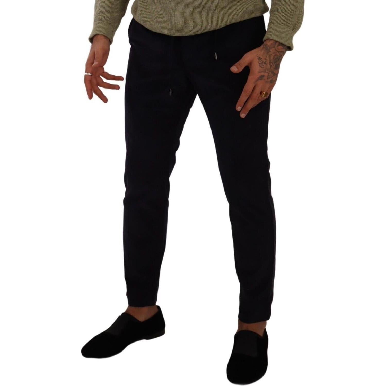 深蓝色修身奢华灯芯绒长裤