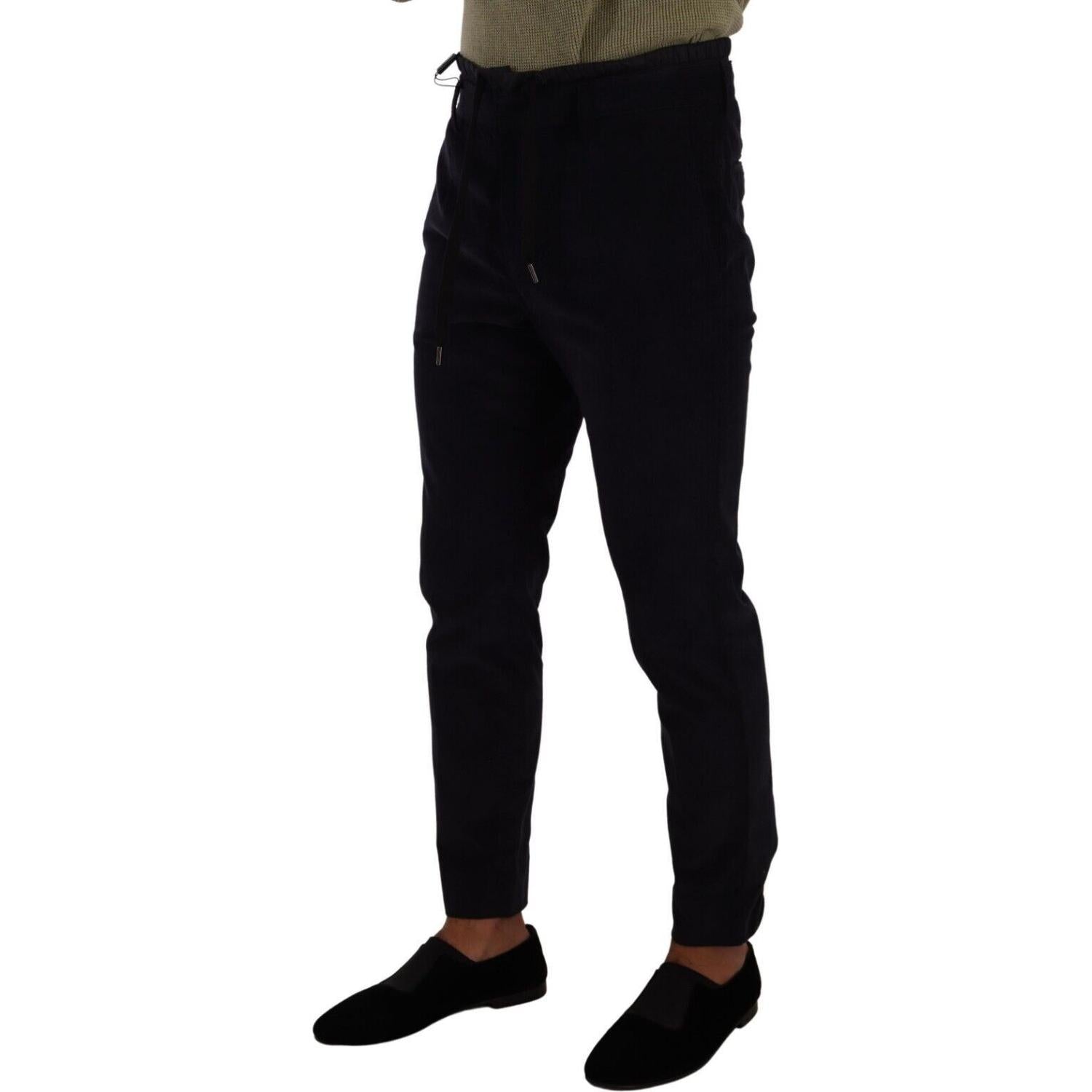 深蓝色修身奢华灯芯绒长裤