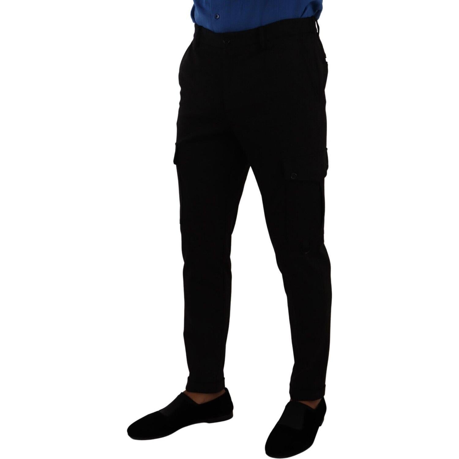 优雅黑色修身工装裤