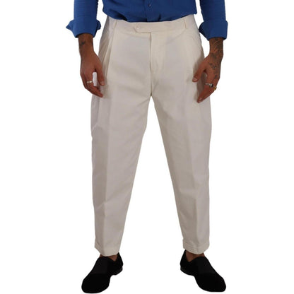 Dolce & Gabbana White Cotton Tapered Men Trouser Dress Pants