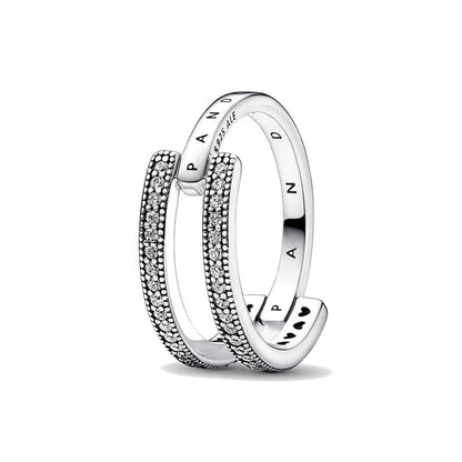 PANDORA JEWELS Mod. SIGNATURE LOGO & PAVE DOUBLE BAND - RING - Size 52 ***SPECIAL PRICE***-0