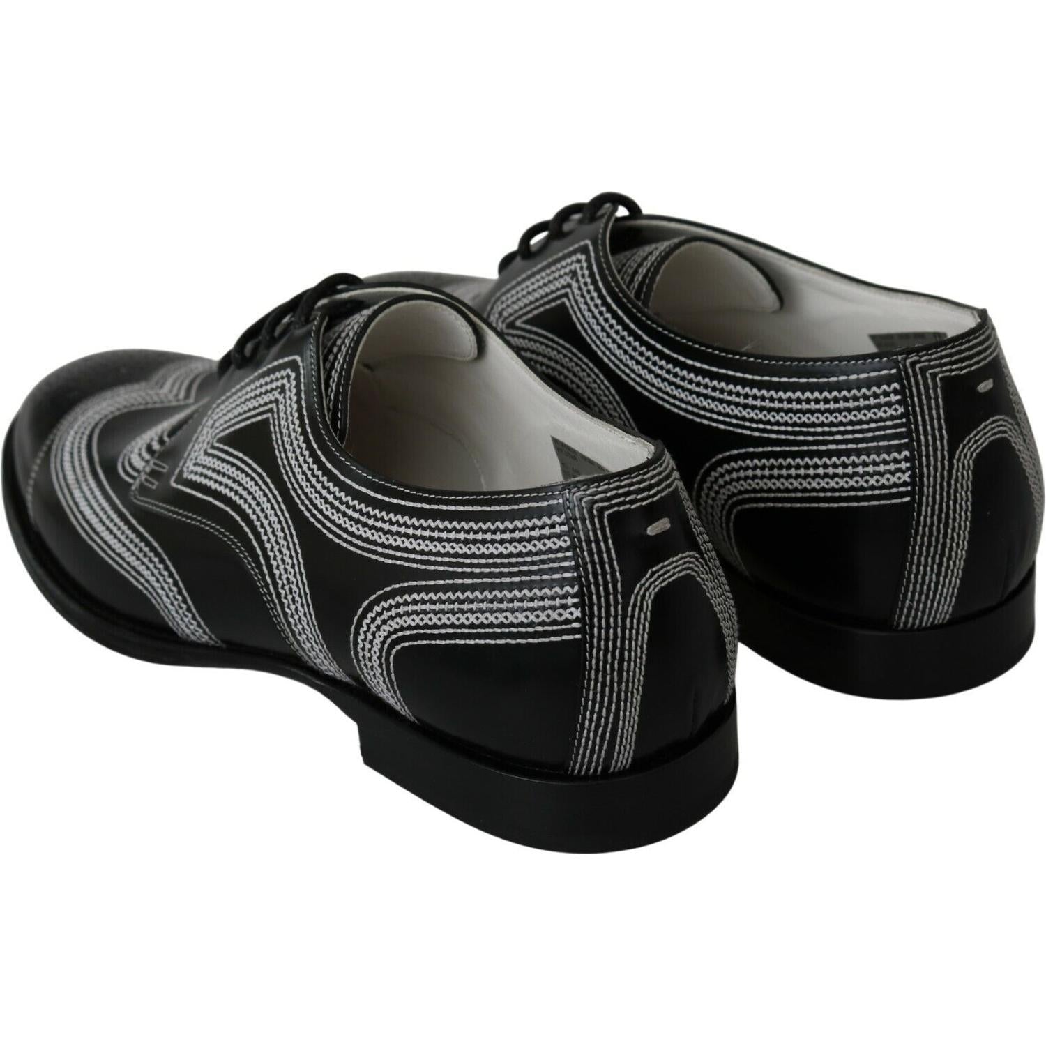 Dolce & Gabbana Black Leather Derby Formal White Lace Shoes