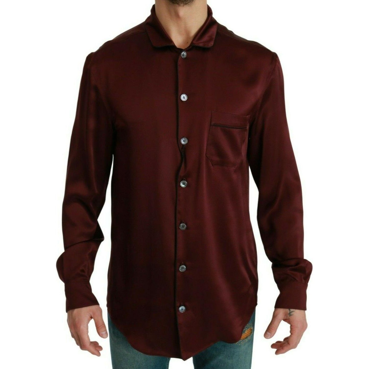 Dolce & Gabbana Bordeaux Silk Pajama-Inspired Shirt Dolce & Gabbana