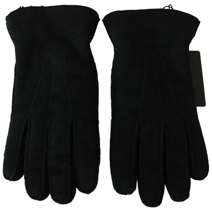 Dolce & Gabbana Black Leather Motorcycle Biker Mitten Gloves
