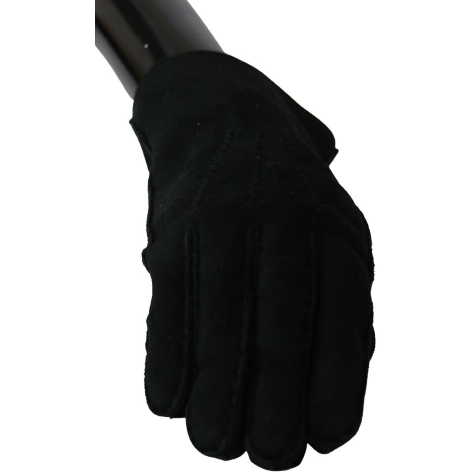 Dolce & Gabbana Black Leather Motorcycle Biker Mitten Gloves