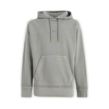Hugo Boss Grey Cotton Logo Details Hooded Sweatshirt