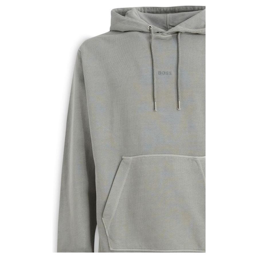 Hugo Boss Grey Cotton Logo Details Hooded Sweatshirt