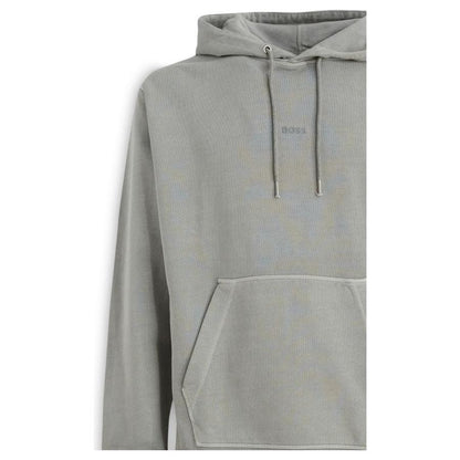 Hugo Boss Grey Cotton Logo Details Hooded Sweatshirt