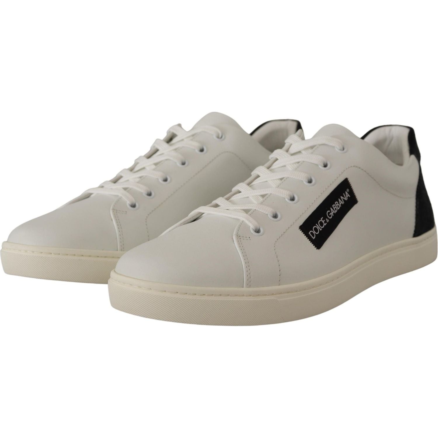 Dolce & Gabbana White Black Leather Low Shoes Sneakers
