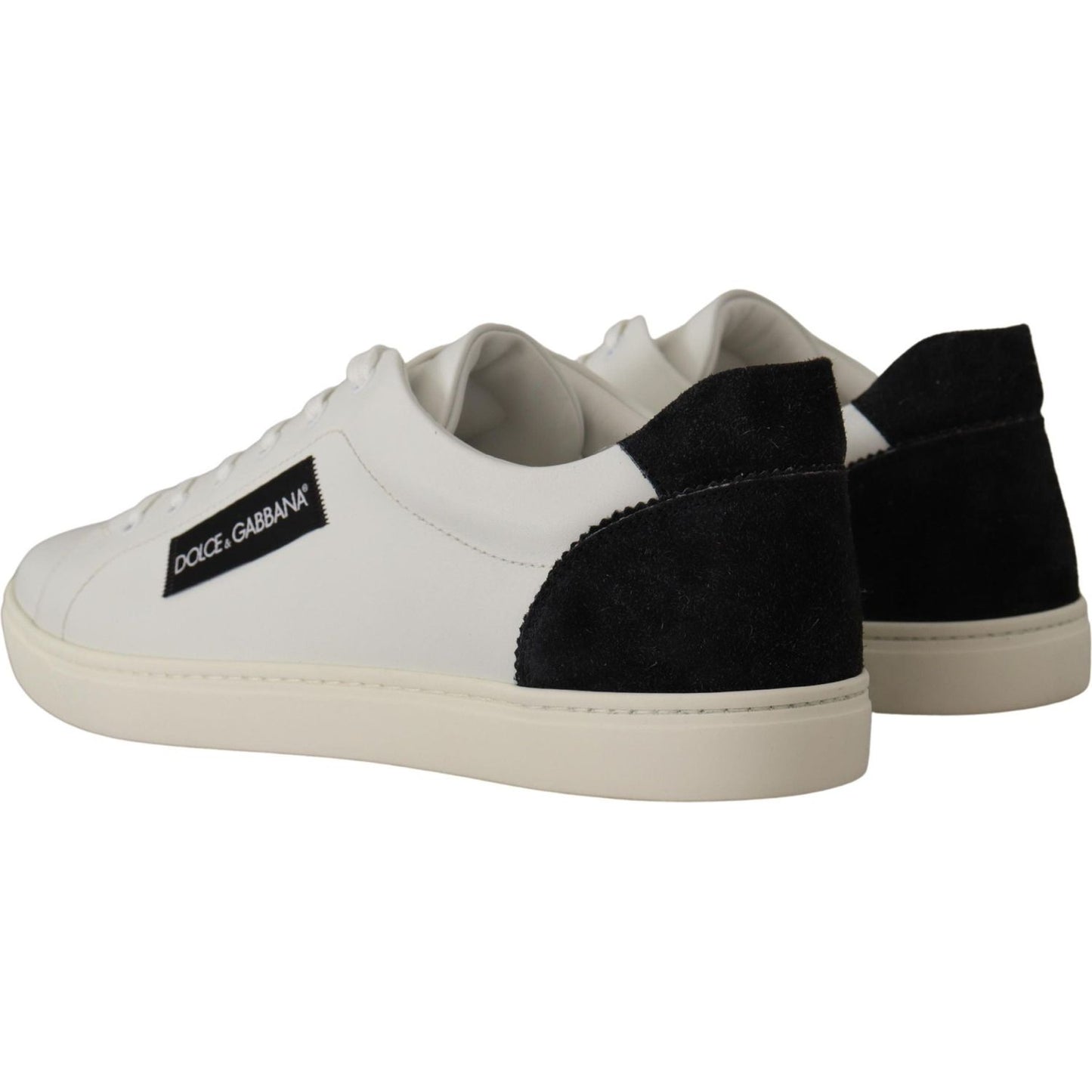 Dolce & Gabbana White Black Leather Low Shoes Sneakers