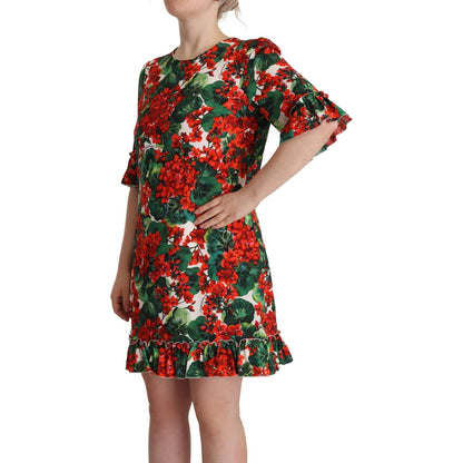 Dolce & Gabbana Multicolor Red Floral Shift Gown Dress