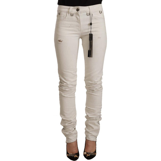 Karl Lagerfeld White Mid Waist Cotton Denim Slim Fit Jeans