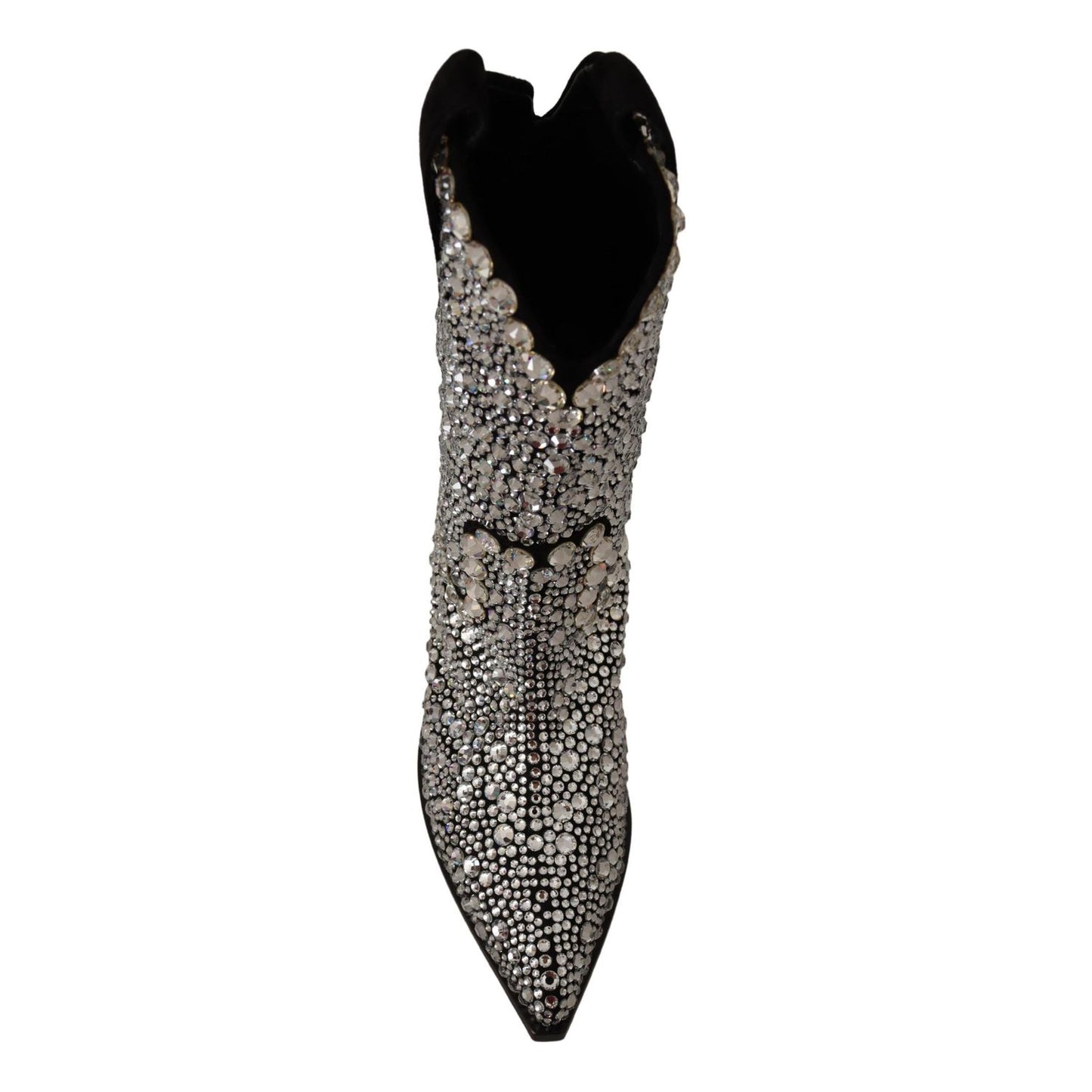 Dolce & Gabbana Black Suede Strass Crystal Cowgirl Boots