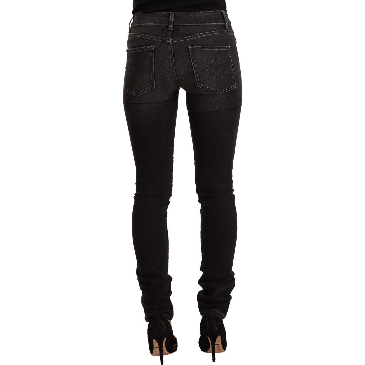 GF Ferre Chic Black Washed Slim Fit Mid Waist Jeans GF Ferre