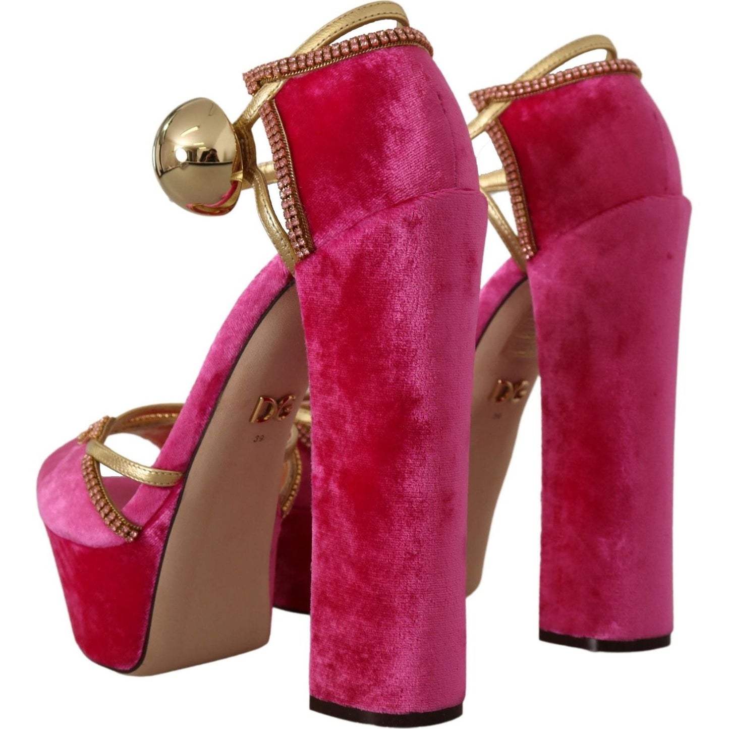 Dolce & Gabbana Ethereal Pink Velvet Crystal Sandals Dolce & Gabbana