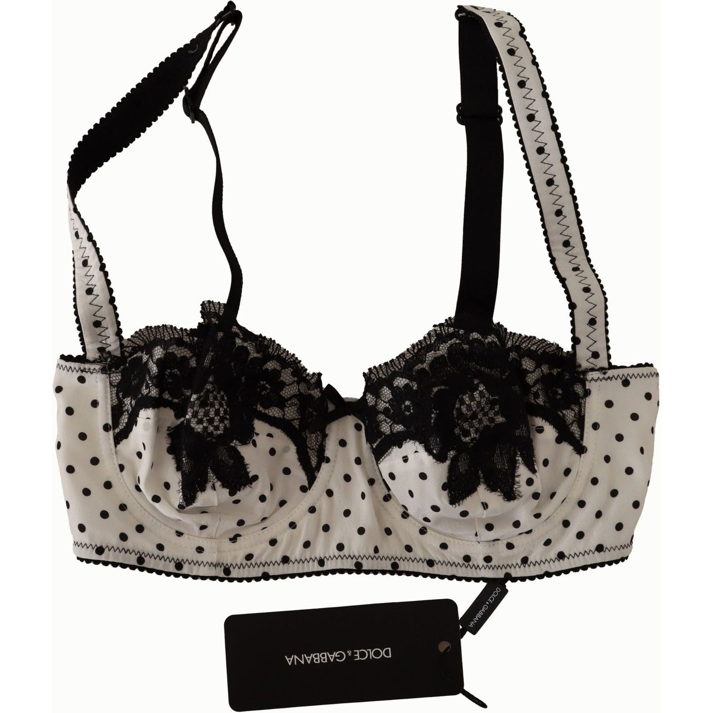 Dolce & Gabbana Elegant White Lace & Polka Dot Silk Bra Dolce & Gabbana