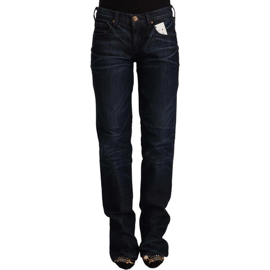 Ermanno Scervino Dark Blue Mid Waist Cotton Denim Straight Jeans Ermanno Scervino