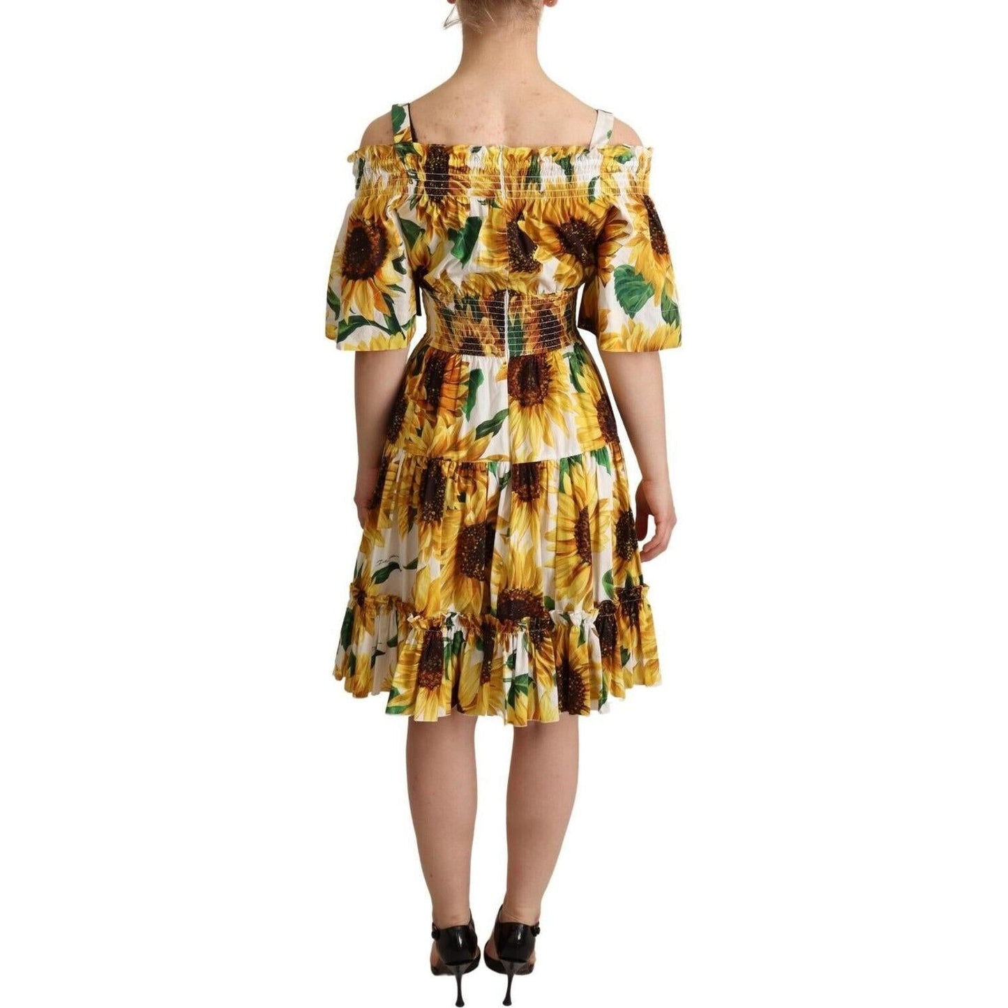 Dolce & Gabbana Elegant Sunflower Open Shoulder Dress Dolce & Gabbana