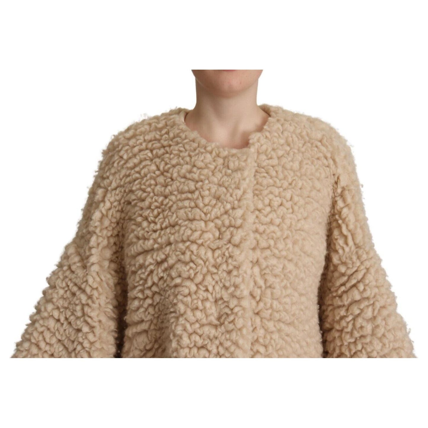 Dolce & Gabbana Beige Cashmere Wool Faux Fur Coat Jacket