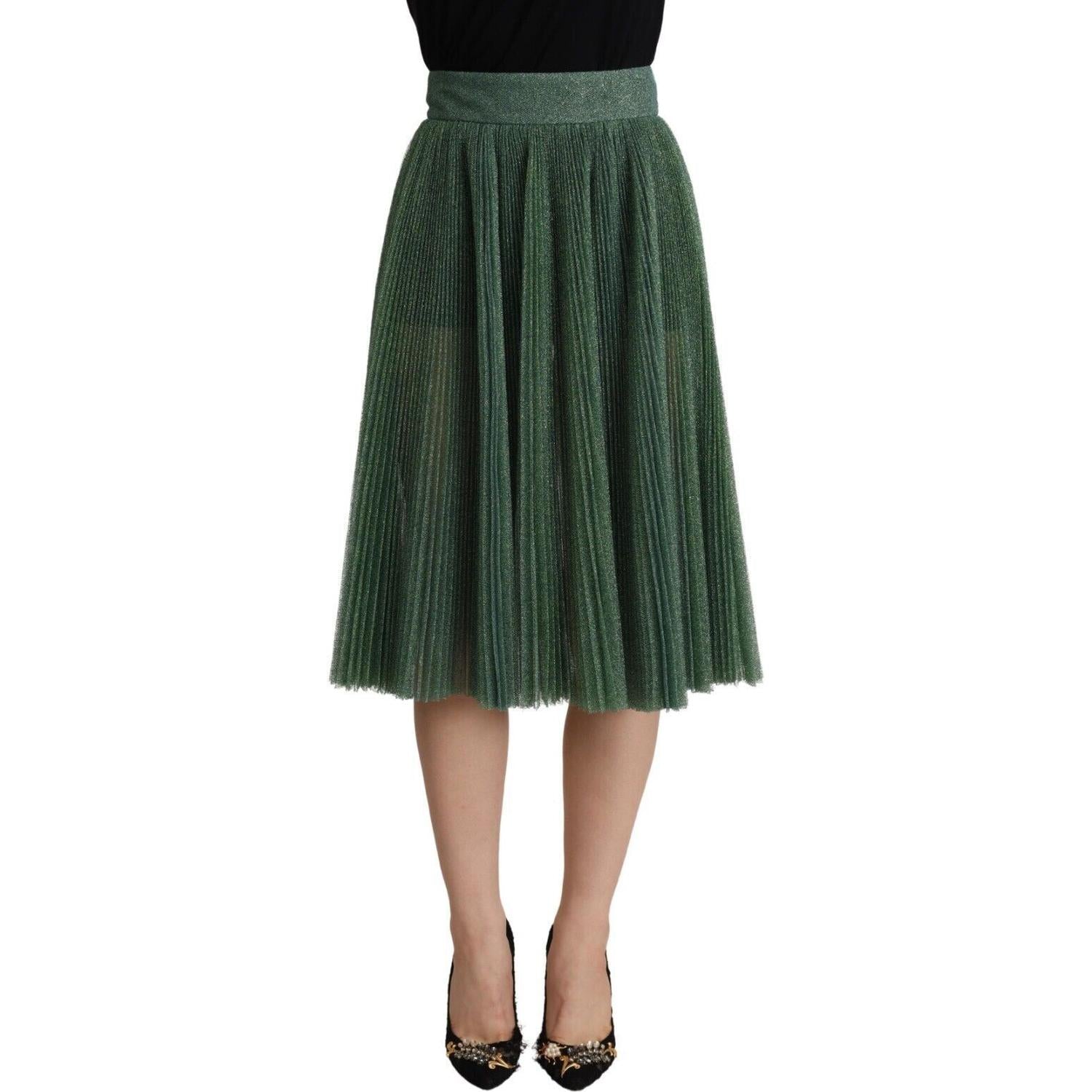 Dolce & Gabbana Metallic Green High Waist A-line Pleated Skirt