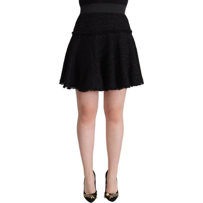 Dolce & Gabbana Black Knitted Nylon High Waist Mini A-line Skirt