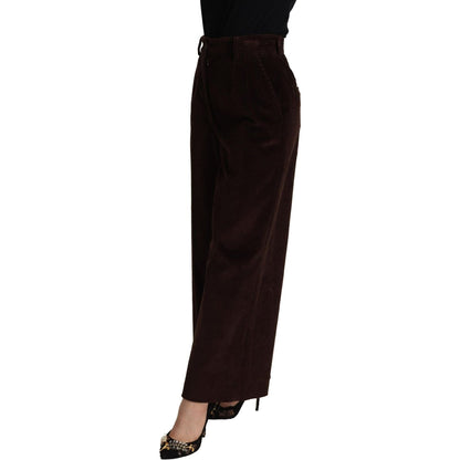 Dolce & Gabbana Brown Cotton High Waist Trouser Wide Leg Pants