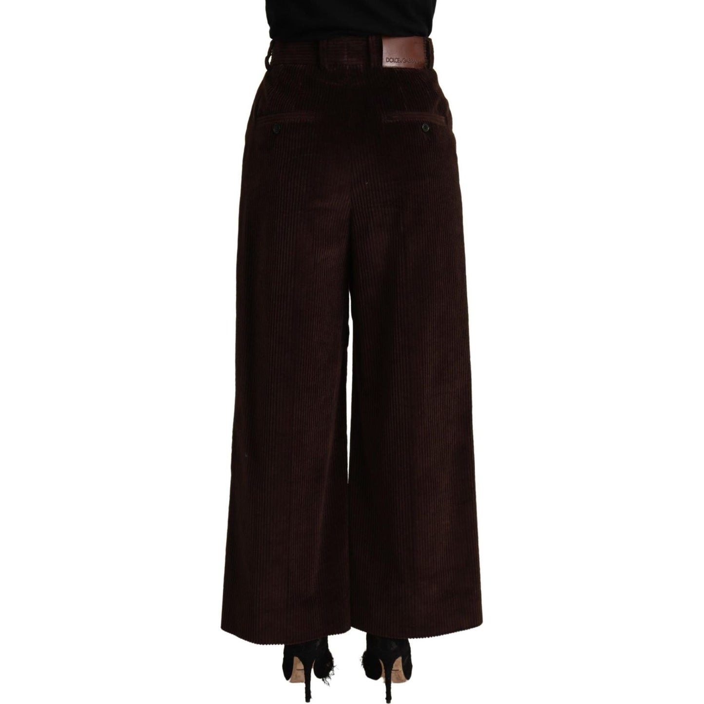 Dolce & Gabbana Brown Cotton High Waist Trouser Wide Leg Pants