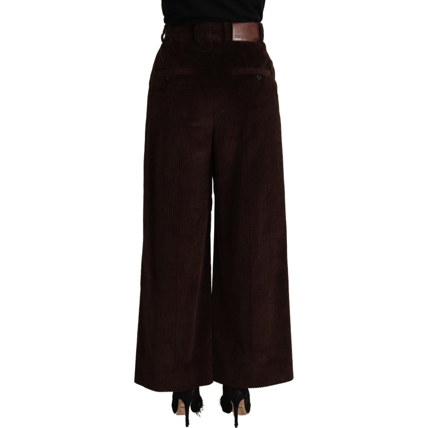 Dolce & Gabbana Brown Cotton High Waist Trouser Wide Leg Pants
