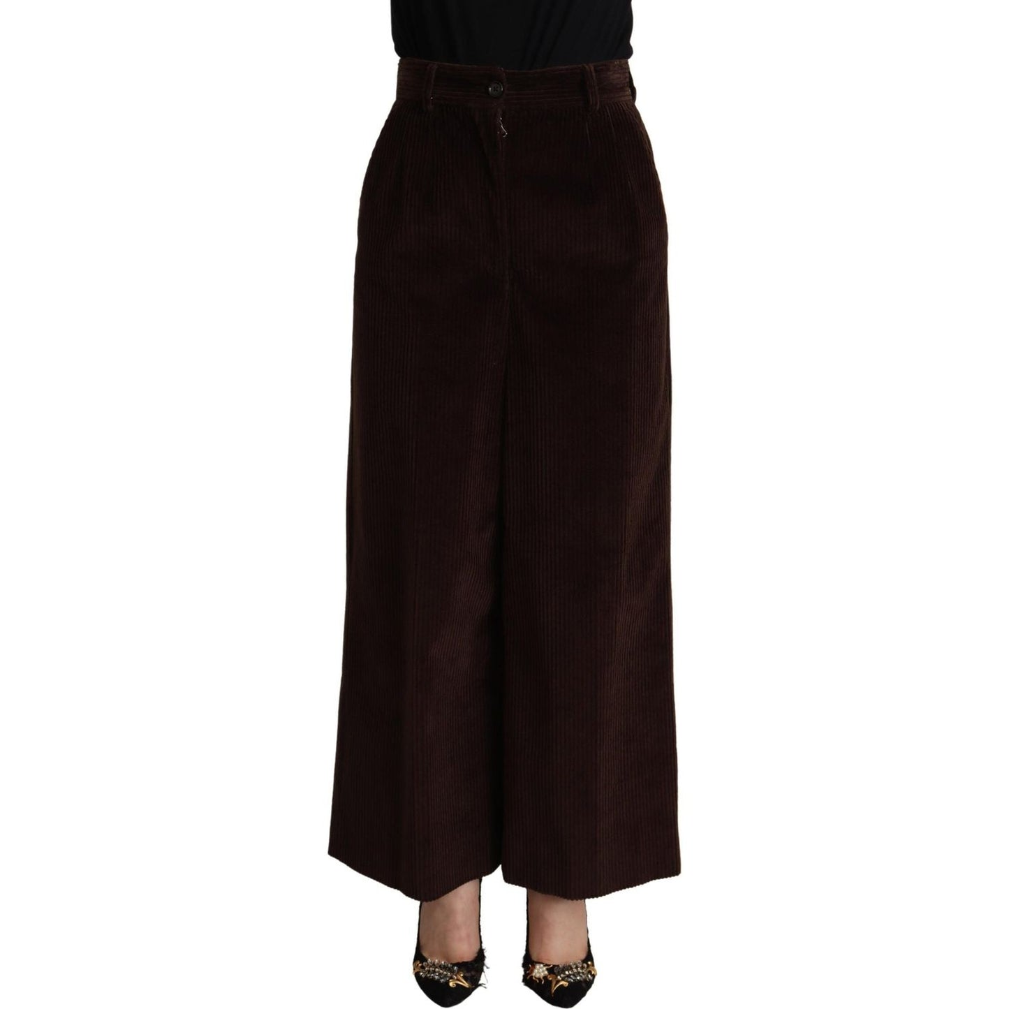 Dolce & Gabbana Brown Cotton High Waist Trouser Wide Leg Pants