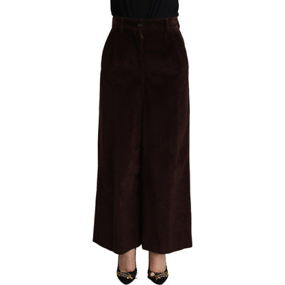 Dolce & Gabbana Brown Cotton High Waist Trouser Wide Leg Pants