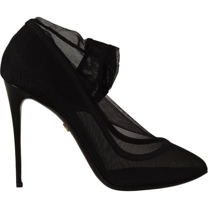 Dolce & Gabbana Black Tulle Stretch Boots Pumps Shoes