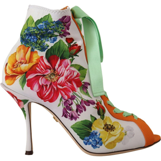 Dolce & Gabbana Floral Open Toe Jersey Heels Dolce & Gabbana