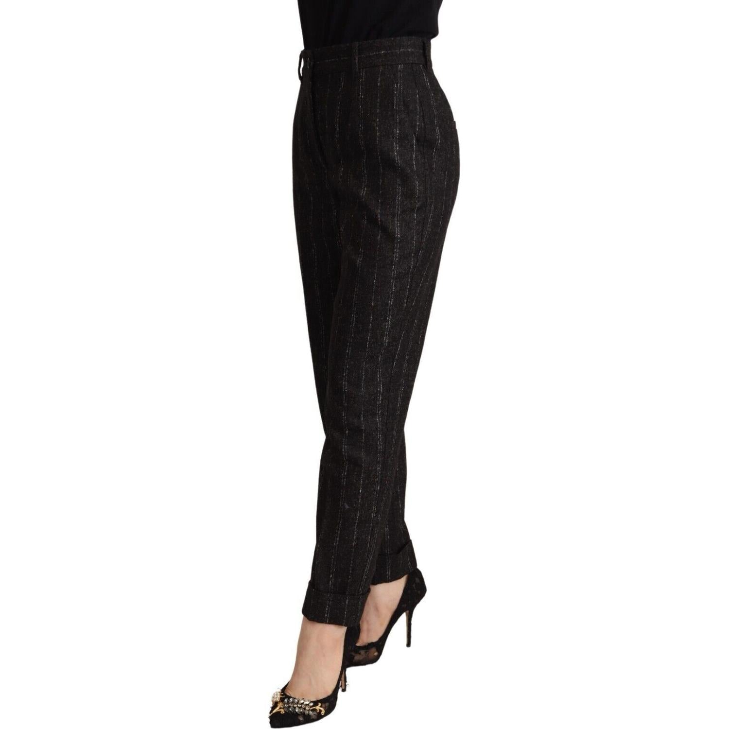 Dolce & Gabbana Black Striped High Waist Tapered Pants