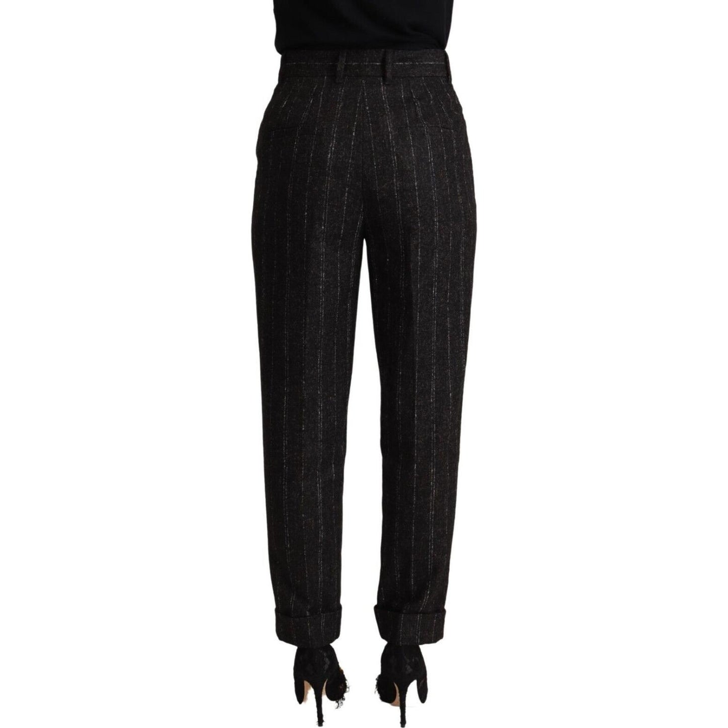 Dolce & Gabbana Black Striped High Waist Tapered Pants