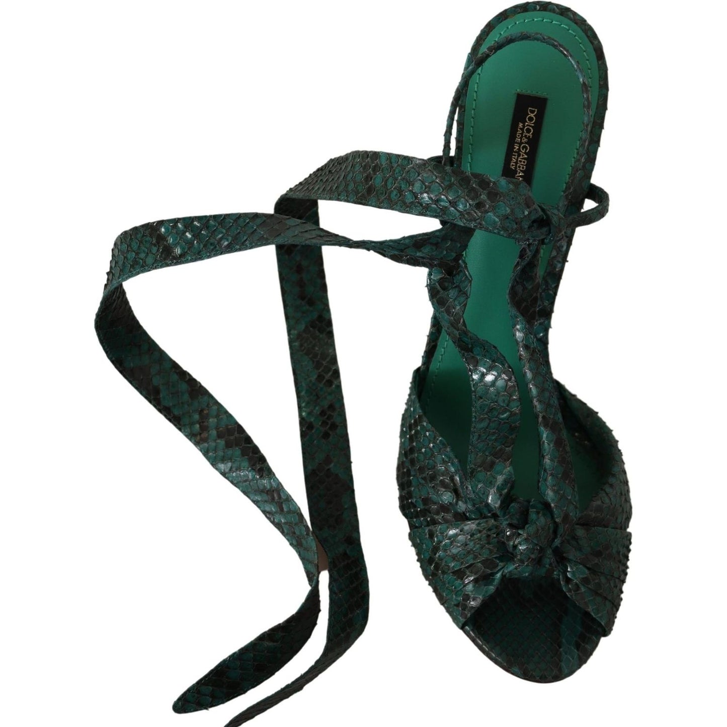 Dolce & Gabbana Green Python Strap Sandals Heels Shoes Dolce & Gabbana