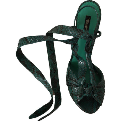 Dolce & Gabbana Green Python Strap Sandals Heels Shoes Dolce & Gabbana