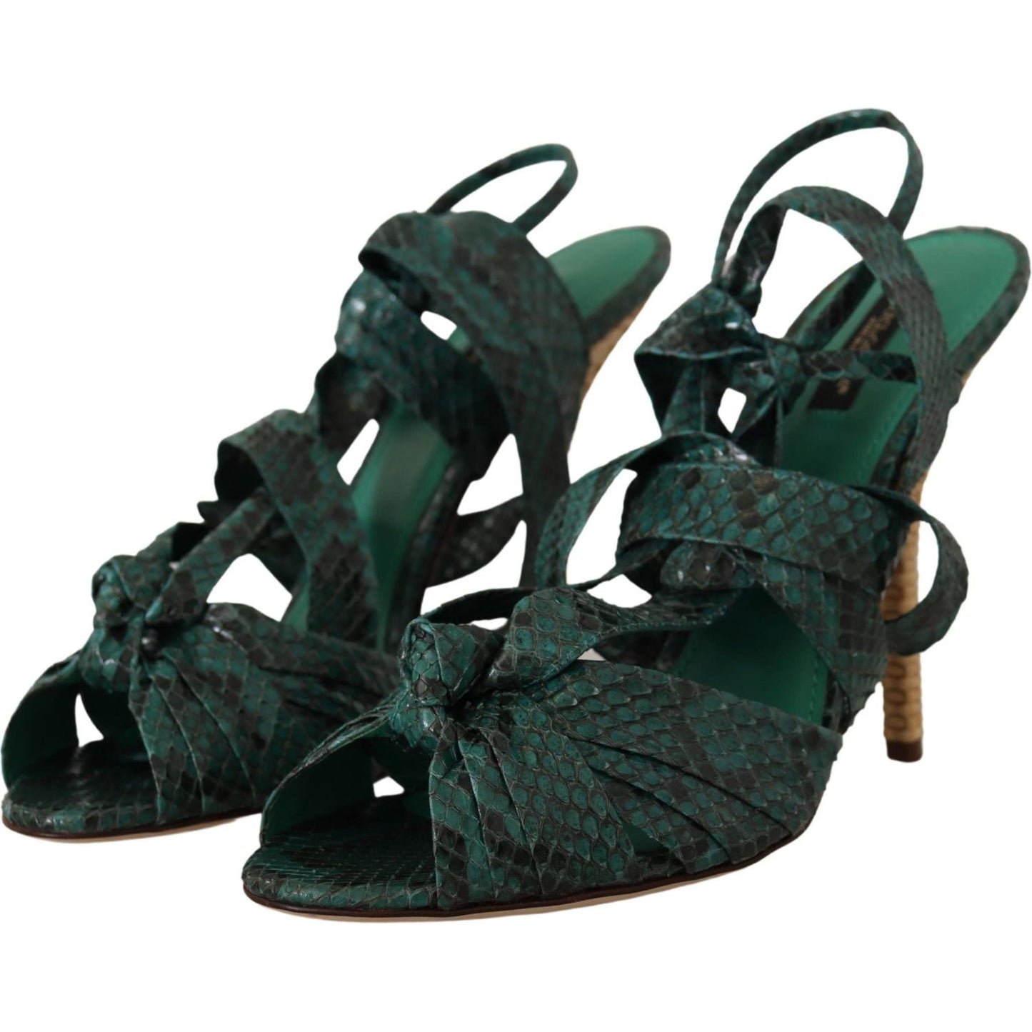 Dolce & Gabbana Green Python Strap Sandals Heels Shoes Dolce & Gabbana