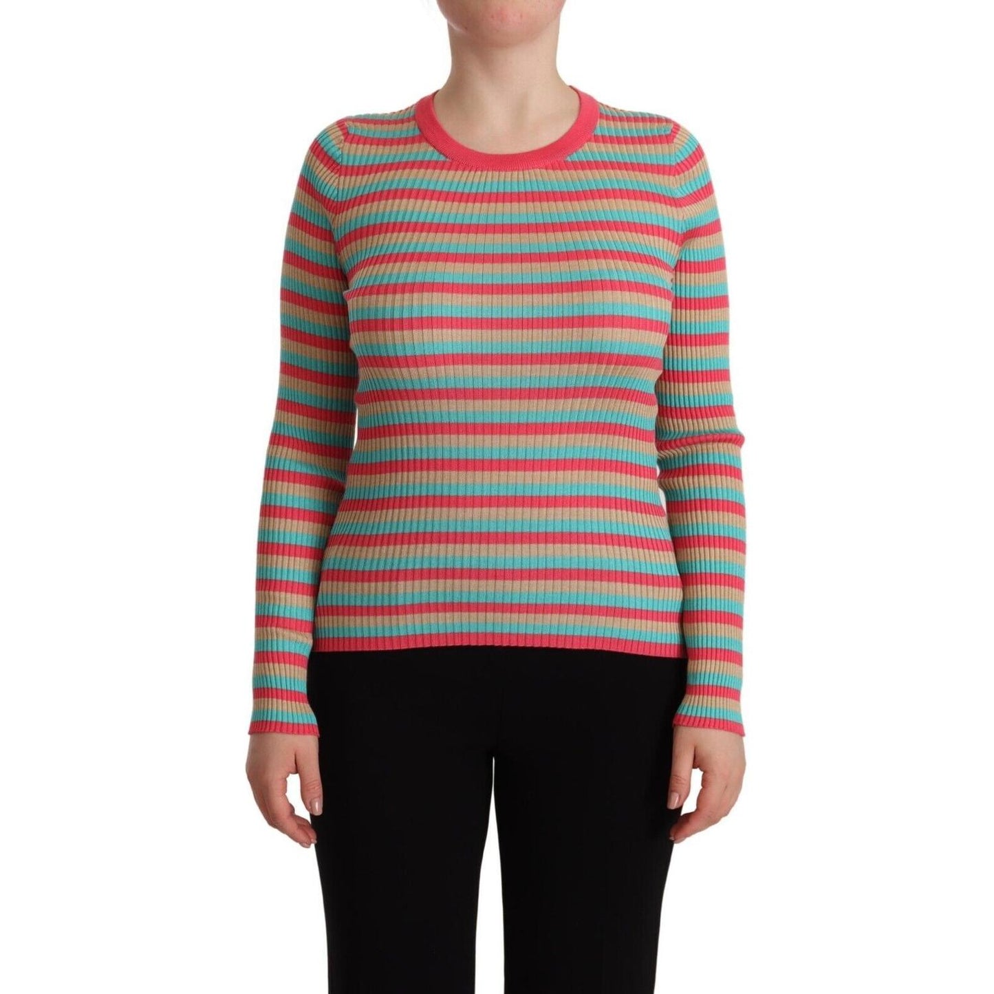 Dolce & Gabbana Elegant Striped Silk Crew Neck Pullover Dolce & Gabbana