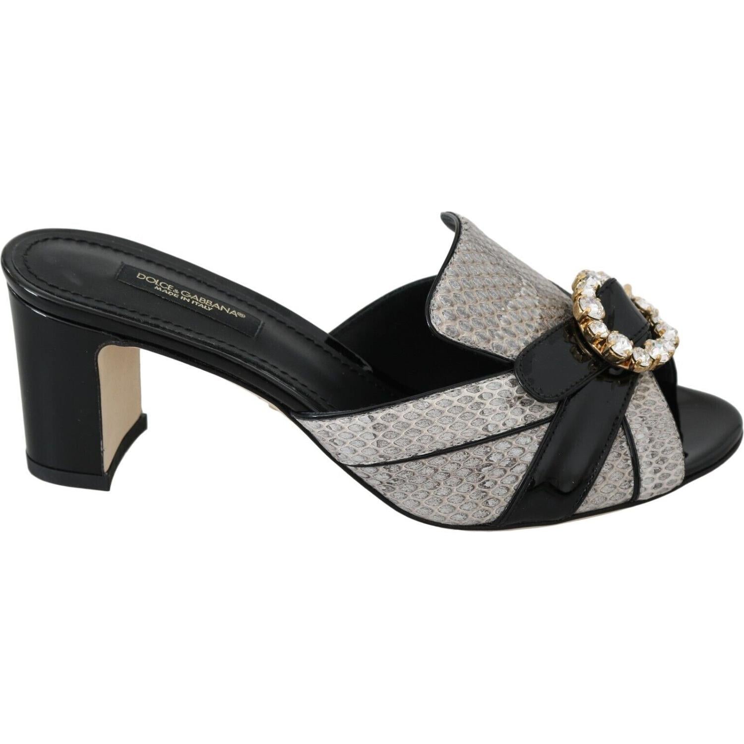 Dolce & Gabbana Black Gray Exotic Leather Crystals Sandals Shoes
