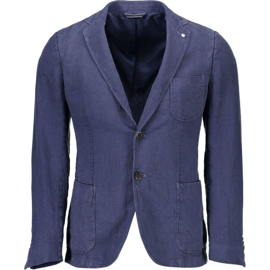 Gant Blue Linen Men Jacket Gant