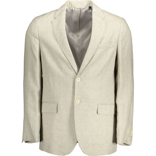 Gant Beige Linen Classic Jacket with Logo Gant