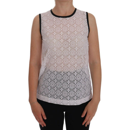 Dolce & Gabbana White Lace Floral Nylon Tank T-shirt