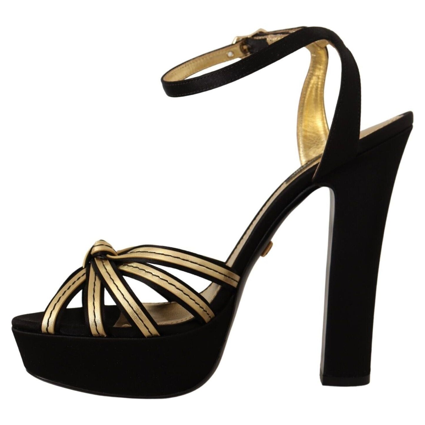 Dolce & Gabbana Elegant Black Gold Ankle Strap Heels Sandals Dolce & Gabbana