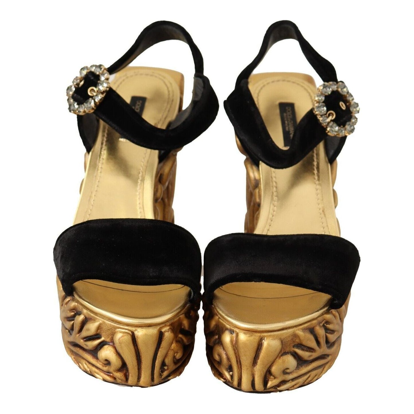 Dolce & Gabbana Baroque Velvet Heels in Black and Gold Dolce & Gabbana