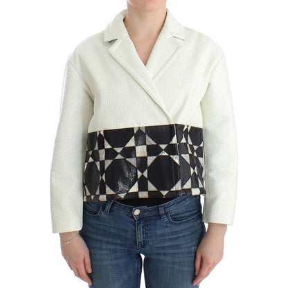Andrea Pompilio White Black Cropped Leather Jacket
