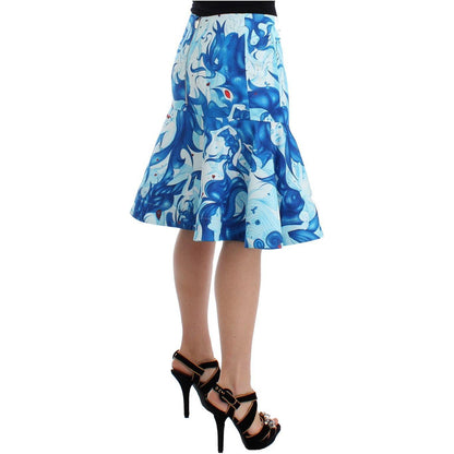 Koonhor Blue Peplum Fresco-Print Straight Pencil Skirt Koonhor