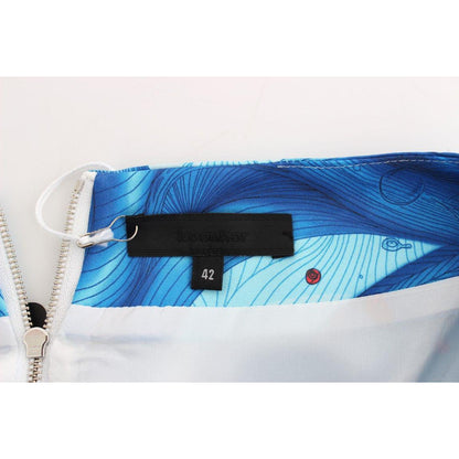 Koonhor Blue Peplum Fresco-Print Straight Pencil Skirt Koonhor